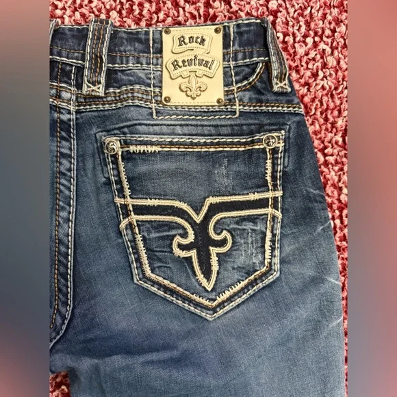 Rock Revival Blue Bootcut Jeans Classic Style - Picture 6 of 11